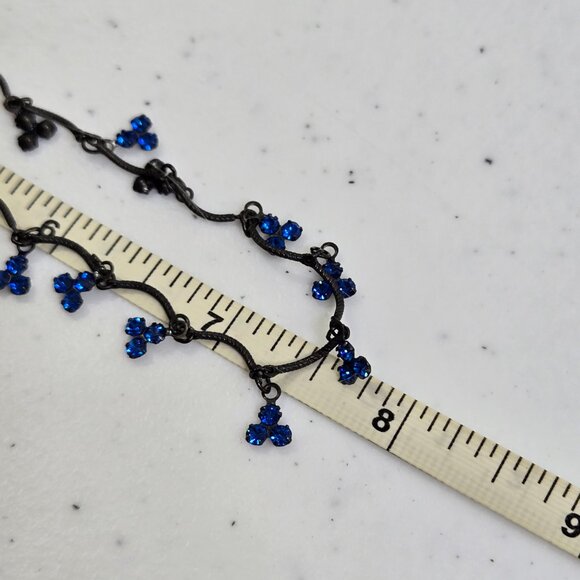 Bellagio Blue Necklace Rhinestone Crystal Dainty 15 Inch Black Small Delicate - Picture 10 of 10